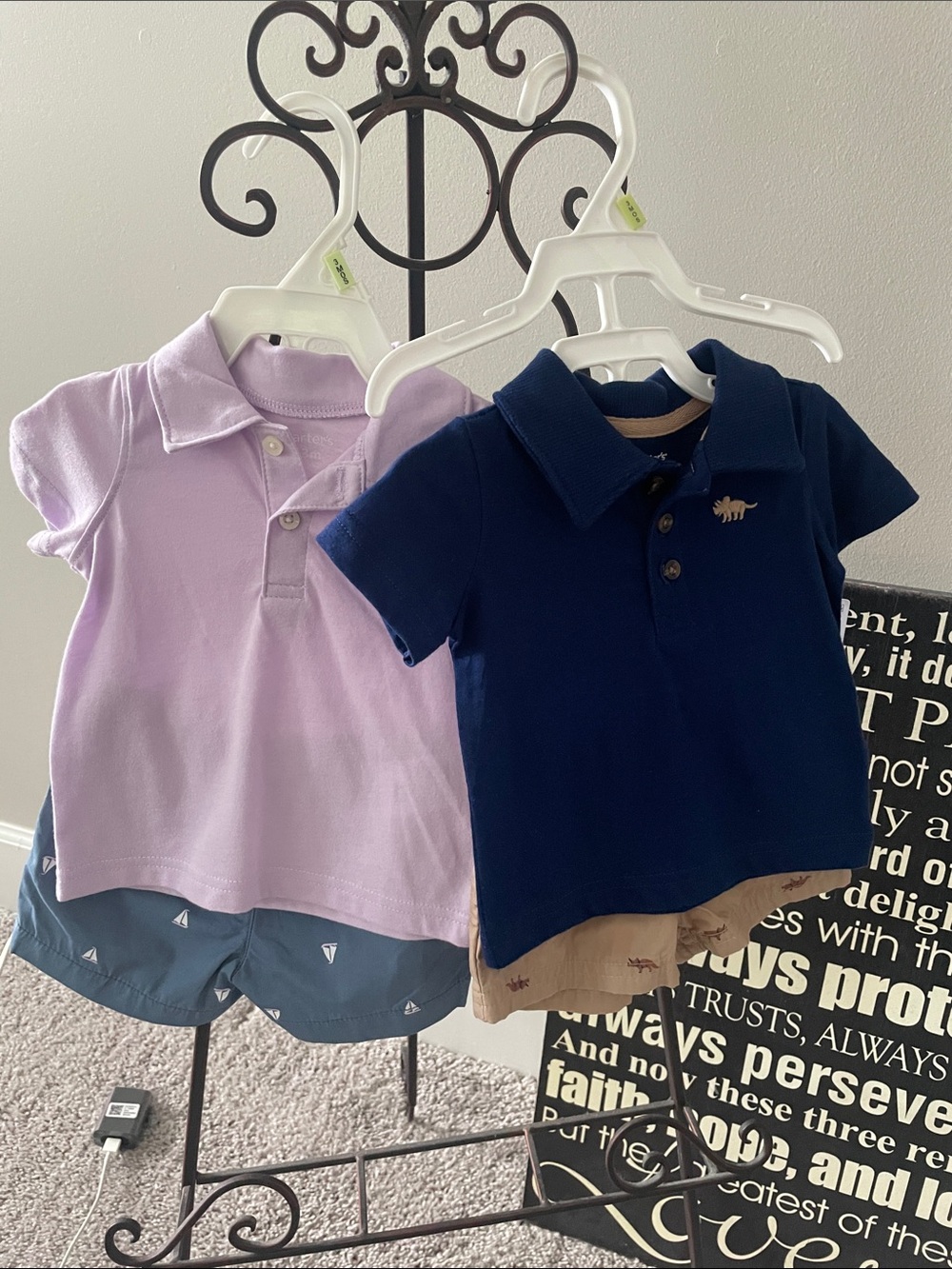 Carters Boys Short Sleeve Polo Shirt - Navy and Lavender